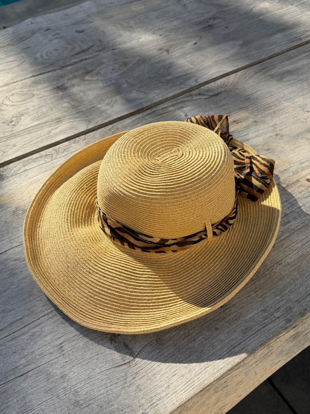 Sun 'N' Sand Packable Wide Brim Sun Hat w/ Animal Print Scarf | Adjustable OS